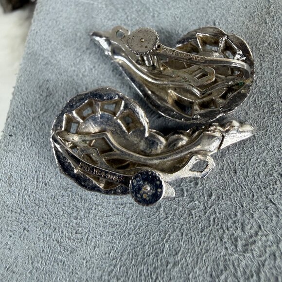 Vintage 30s Rhinestone Silver Tone Screw Back Earrings Pat Pending 164-9187 - Picture 4 of 8